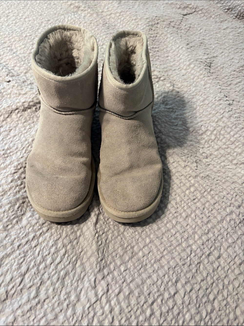 UGG Short Suede Fleece-Lined Booties - Light Tan